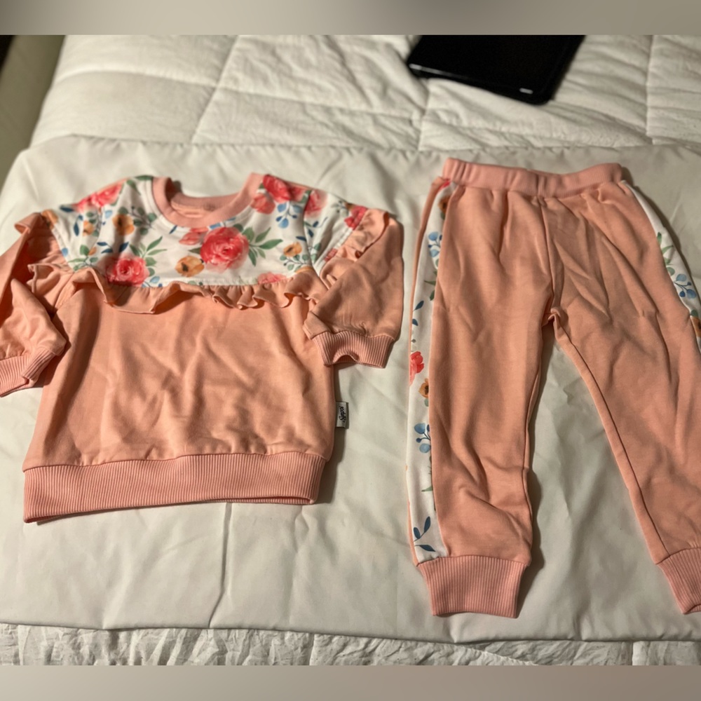 18-24 Mth Girls Fall Outfits Long Sleeve Round Neckline Tops Pants 2Pcs Set